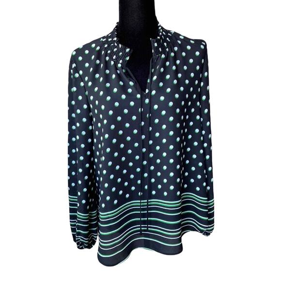 Chenault Womens Blouse Size Large Black White Green Stripe Polka Dot Top NEWZ - Picture 2 of 7